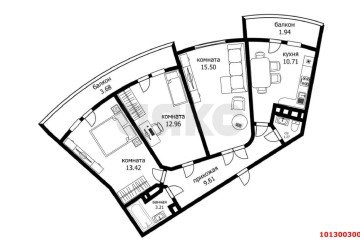 Фото №3: 3-комнатная квартира 77 м² - Краснодар, мкр. Завод Измерительных Приборов, ул. Российская, 79/2