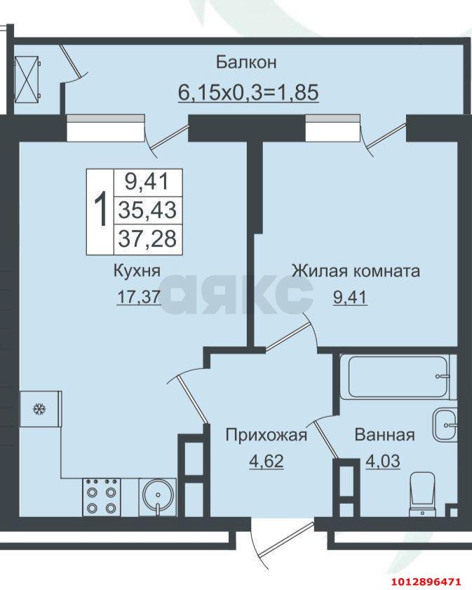 Фото №5: 1-комнатная квартира 38 м² - Краснодар, жилой комплекс Мой Город, ул. Западный Обход, 39/1к7