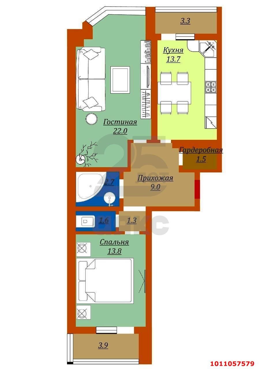 Фото №11: 2-комнатная квартира 72 м² - Краснодар, жилой комплекс Валентина, ул. имени Дзержинского, 64/2