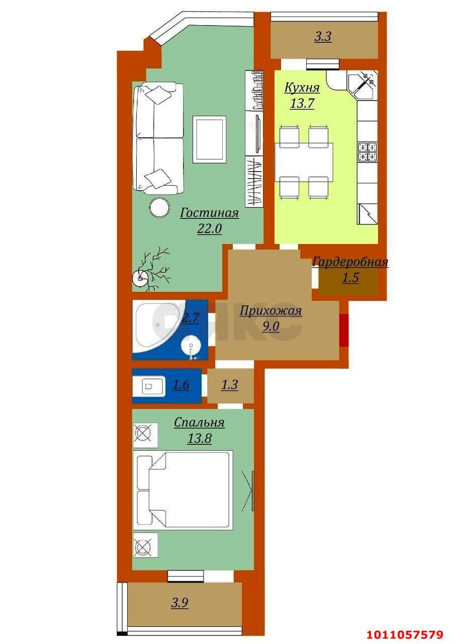 Фото №11: 2-комнатная квартира 72 м² - Краснодар, жилой комплекс Валентина, ул. имени Дзержинского, 64/2