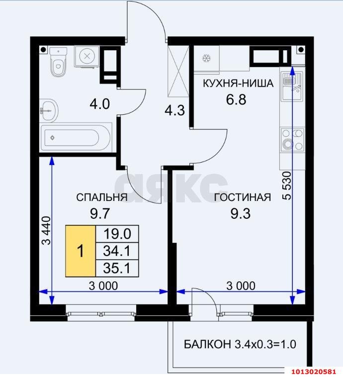 Фото №5: 1-комнатная квартира 36 м² - Краснодар, жилой комплекс Ракурс, ул. имени Героя Ростовского, 8к3