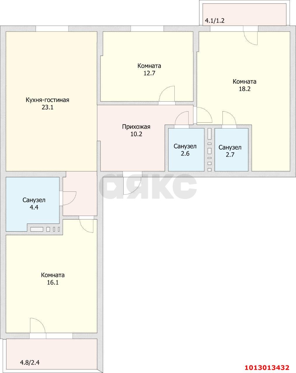 Фото №3: 3-комнатная квартира 102 м² - Краснодар, жилой комплекс Южане, ул. Даниила Смоляна, 80/1