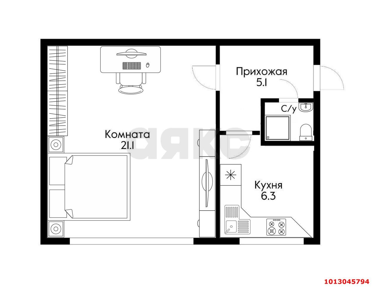 Фото №8: 1-комнатная квартира 33 м² - Краснодар, Фестивальный, ул. имени Дзержинского, 119/1