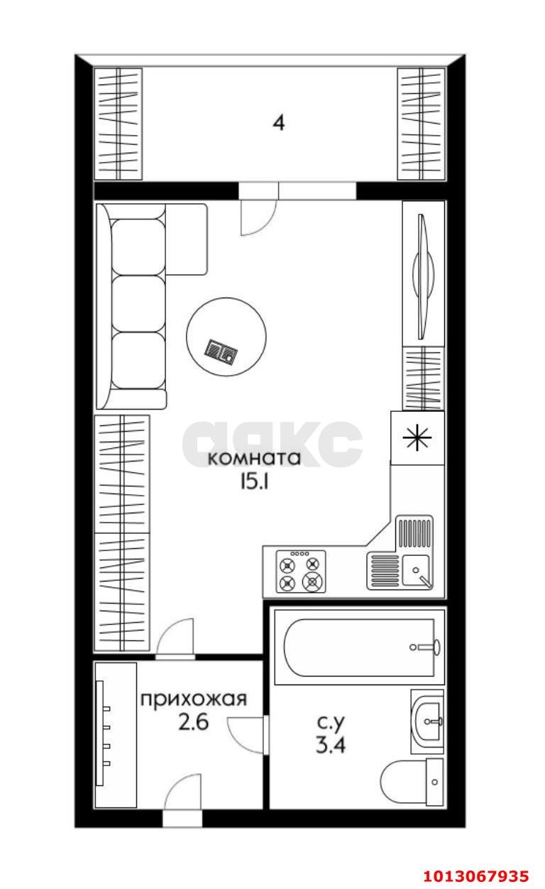 Фото №4: Студия 24 м² - Краснодар, жилой комплекс Самолёт-5, ул. Константина Гондаря, 109