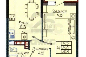 Фото №2: 1-комнатная квартира 39 м² - Краснодар, мкр. жилой комплекс Облака, ул. имени Генерала Корнилова, 9