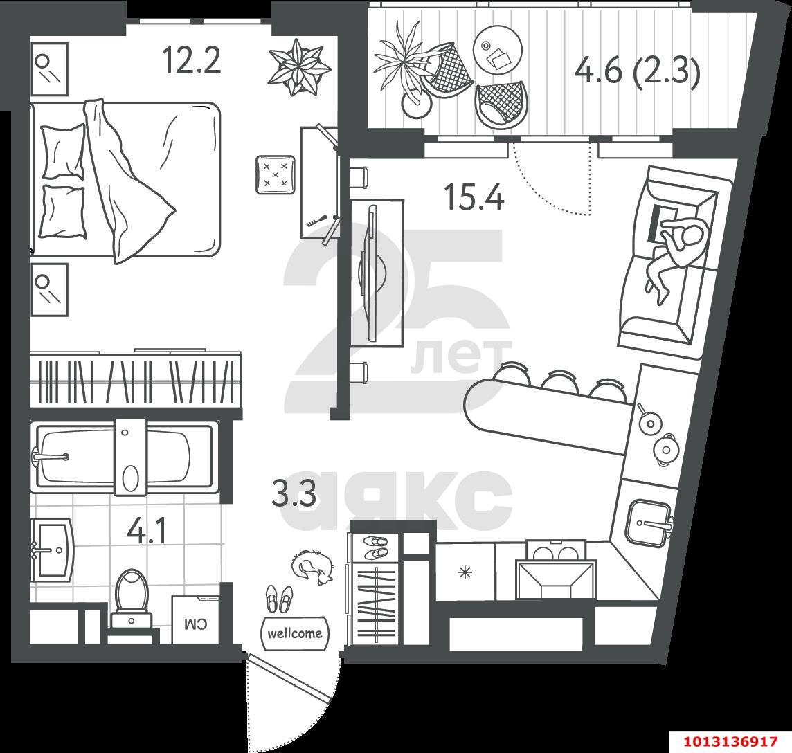 Фото №3: 1-комнатная квартира 37 м² - Краснодар, жилой комплекс Все Свои, ул. Колхозная, 5