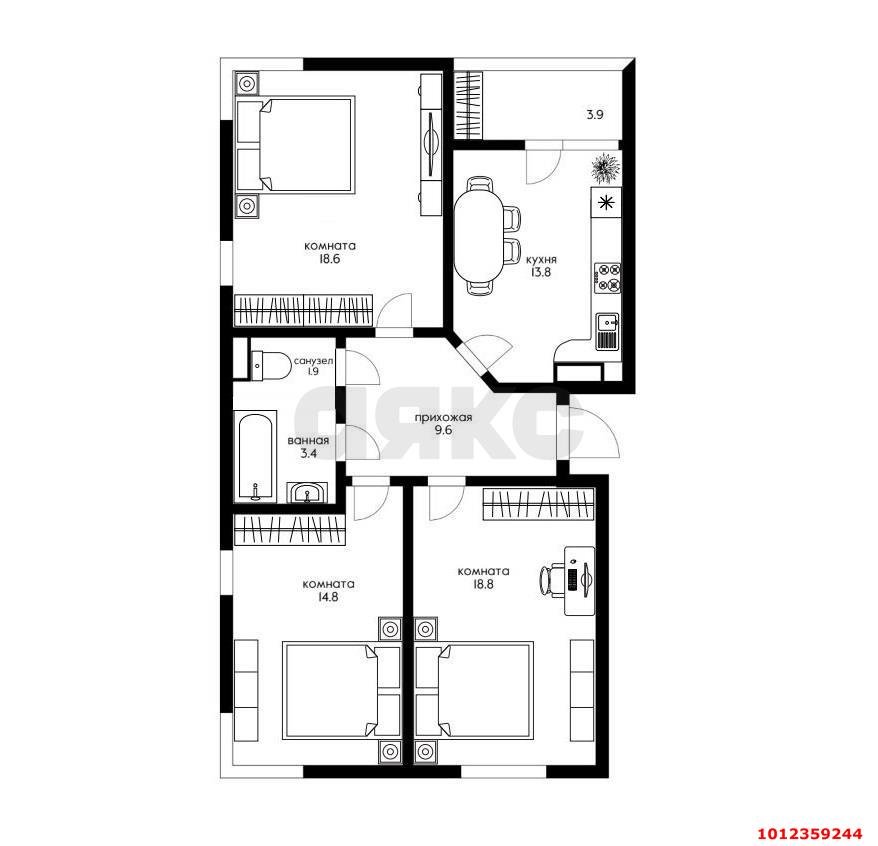 Фото №14: 3-комнатная квартира 80 м² - Краснодар, Славянский, ул. Красных Партизан, 1/4к15