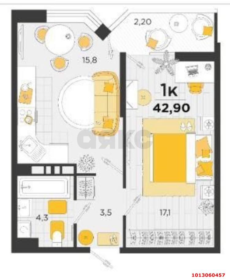 Фото №11: 1-комнатная квартира 43 м² - Краснодар, жилой комплекс Сказка Град, ул. имени В.Н. Мачуги, 166А