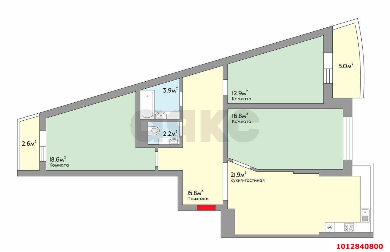 Фото №12: 3-комнатная квартира 92&nbsp;м², 3/24&nbsp;эт. - Краснодар, Центральный внутригородской округ, Черёмушки, мкр. ЖК Солнечный Остров, ул. Кубанская, 58