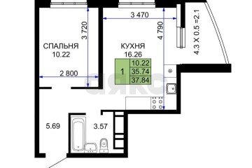 Фото №3: 1-комнатная квартира 37 м² - Краснодар, мкр. имени Петра Метальникова, ул. Петра Метальникова, 36