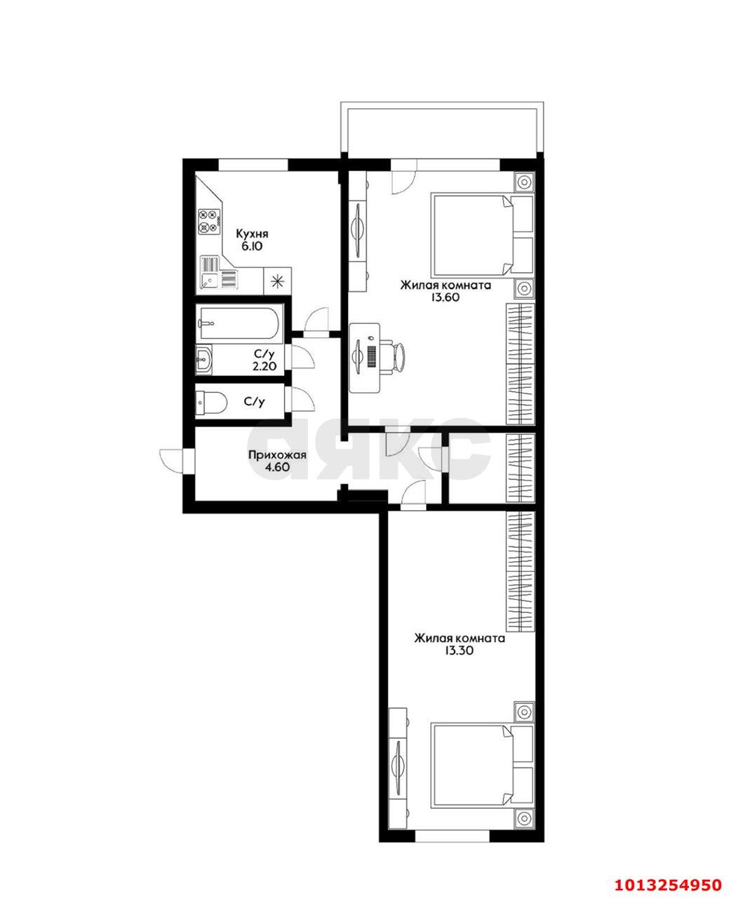 Фото №15: 2-комнатная квартира 47&nbsp;м², 4/5&nbsp;эт. - Краснодар, Прикубанский внутригородской округ, мкр. Фестивальный, ул. Ковалёва, 2