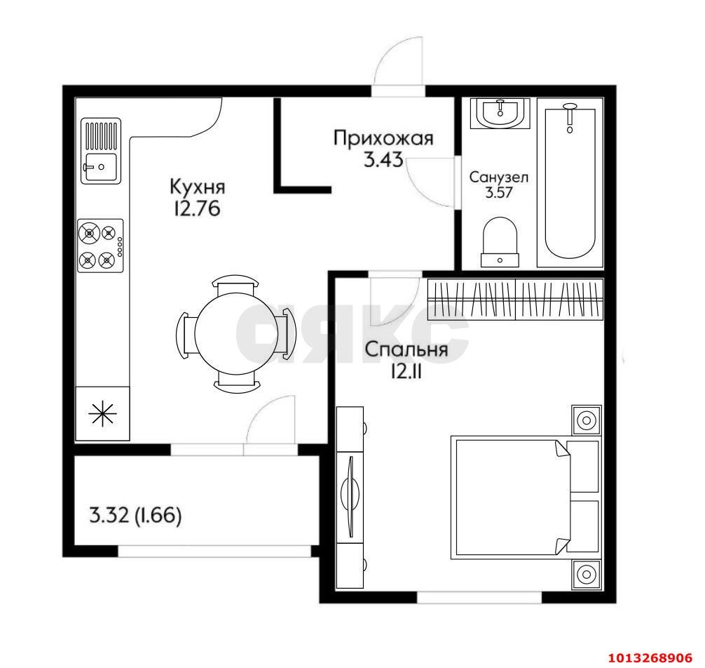 Фото №10: 1-комнатная квартира 35 м² - Краснодар, жилой комплекс Облака, ул. имени Генерала Корнилова, 9к3