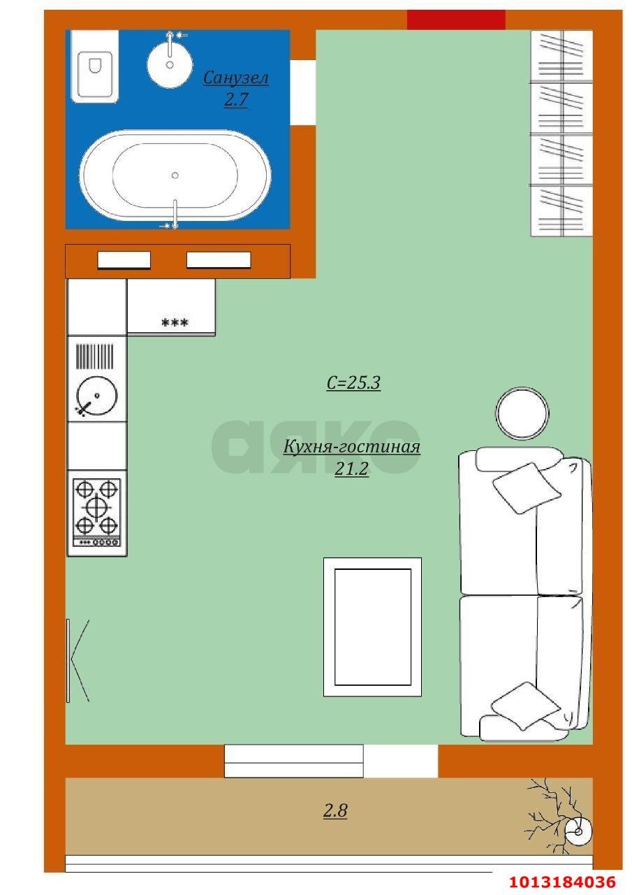 Фото №9: Студия 22 м² - Краснодар, Славянский, ул. Заполярная, 37к5