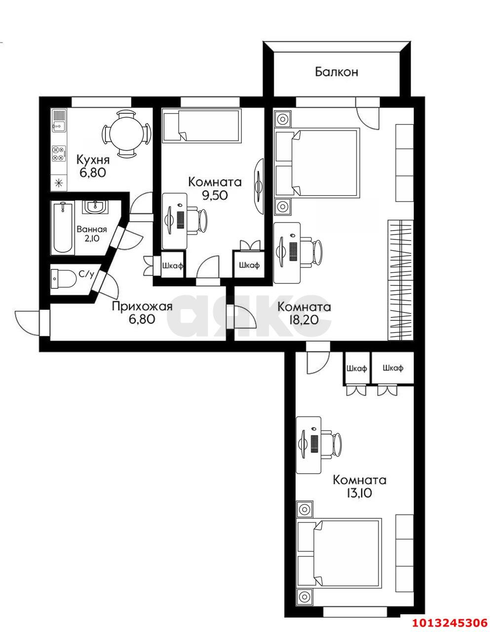 Фото №12: 3-комнатная квартира 58 м² - Краснодар, Черёмушки, ул. Ставропольская, 203