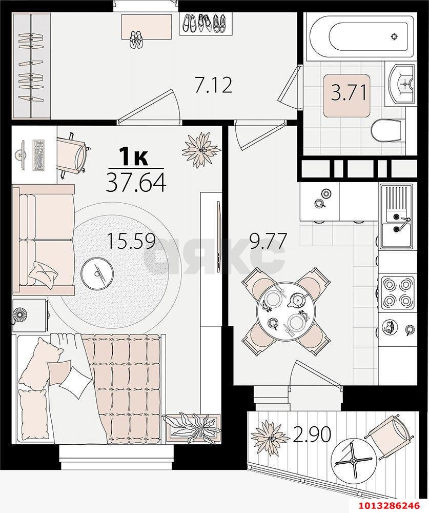 Фото №4: 1-комнатная квартира 37 м² - Яблоновский, жилой комплекс Дом на Луговой, ул. Луговая, 7/6