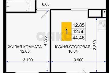 Фото №4: 1-комнатная квартира 44 м² - Краснодар, мкр. 2-я Площадка, ул. Ветеранов, 85