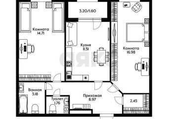 Фото №3: 2-комнатная квартира 60 м² - Краснодар, мкр. Завод Измерительных Приборов, ул. Зиповская, 38