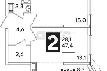 Фото №2: 1-комнатная квартира 47 м² - Краснодар, мкр. жилой комплекс Самолёт-2, ул. Западный Обход, 57