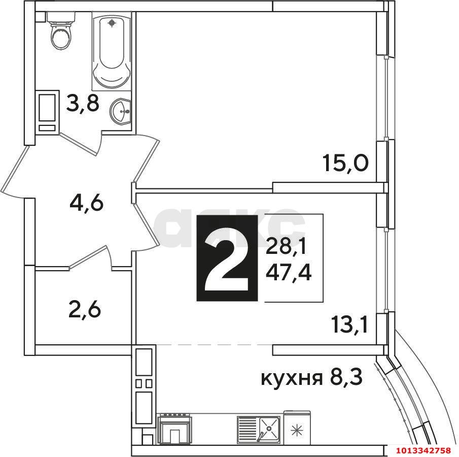 Фото №2: 1-комнатная квартира 47 м² - Краснодар, жилой комплекс Самолёт-2, ул. Западный Обход, 57