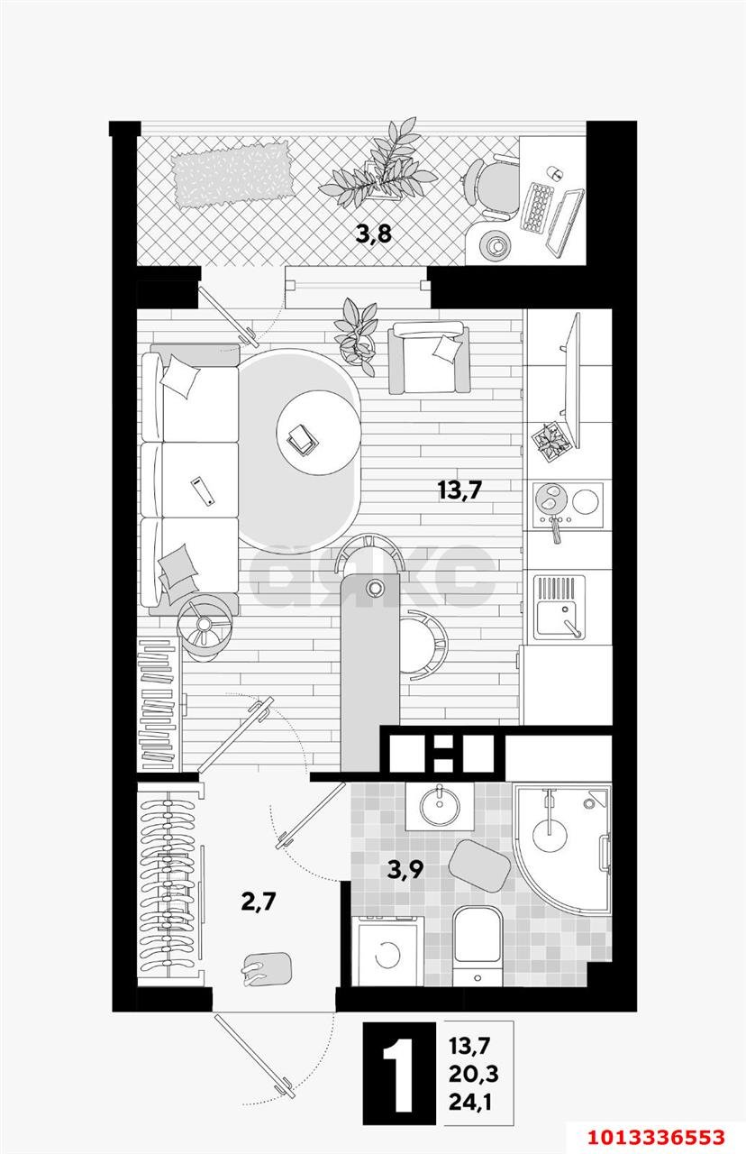 Фото №11: Студия 23&nbsp;м², 6/16&nbsp;эт. - Краснодар, Прикубанский внутригородской округ, мкр. жилой комплекс Самолёт-4, ул. Константина Гондаря, 99