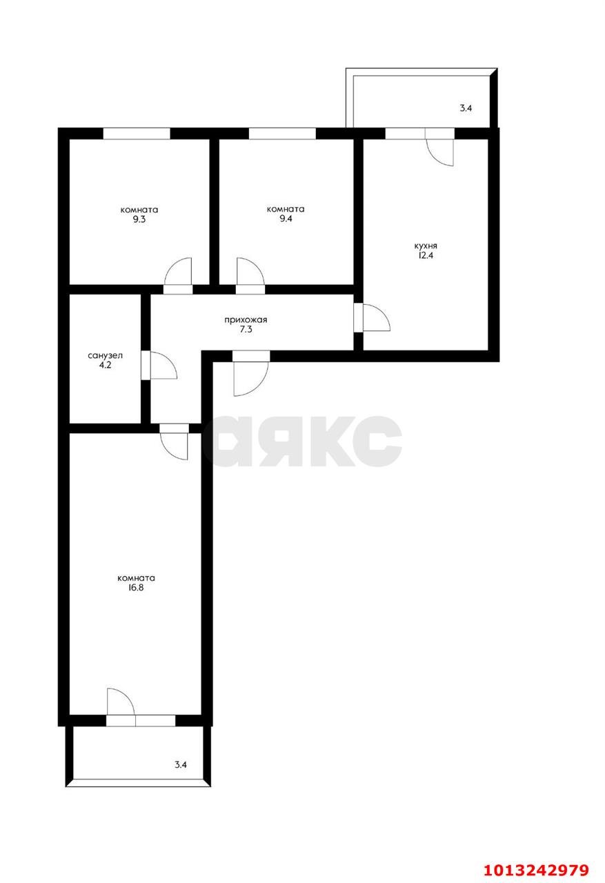 Фото №8: 3-комнатная квартира 66 м² - Новая Адыгея, жилой комплекс Дарград, ул. Тургеневское шоссе, 33/3к21