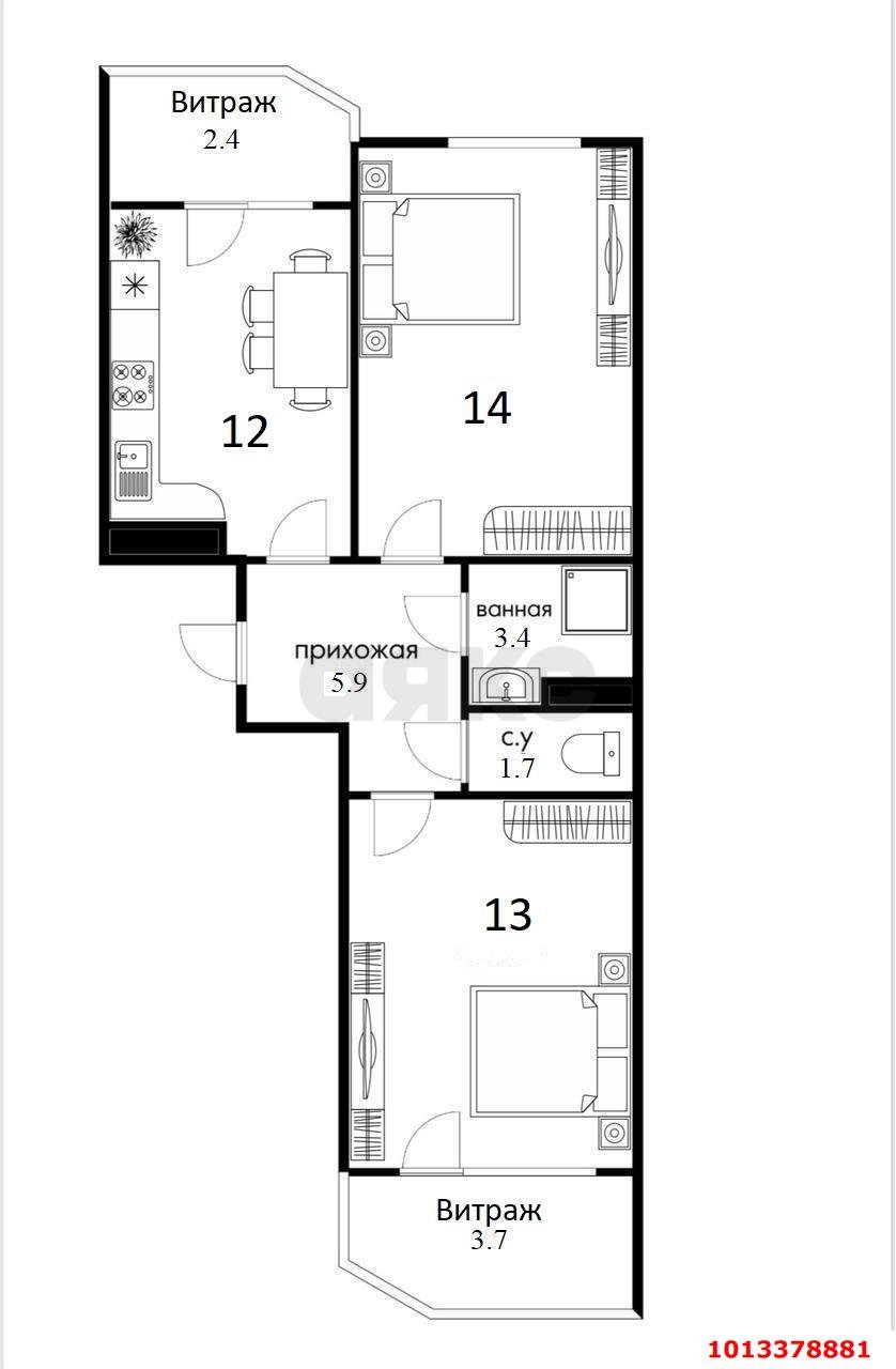 Фото №3: 2-комнатная квартира 57 м² - Краснодар, Достояние, ул. Григория Булгакова, 6