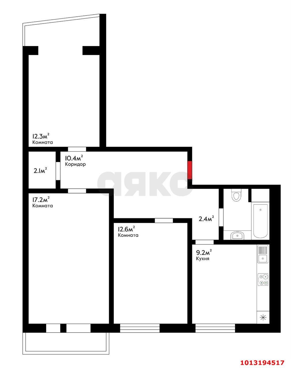 Фото №3: 3-комнатная квартира 74 м² - Краснодар, Юбилейный, пр-кт Чекистов, 24