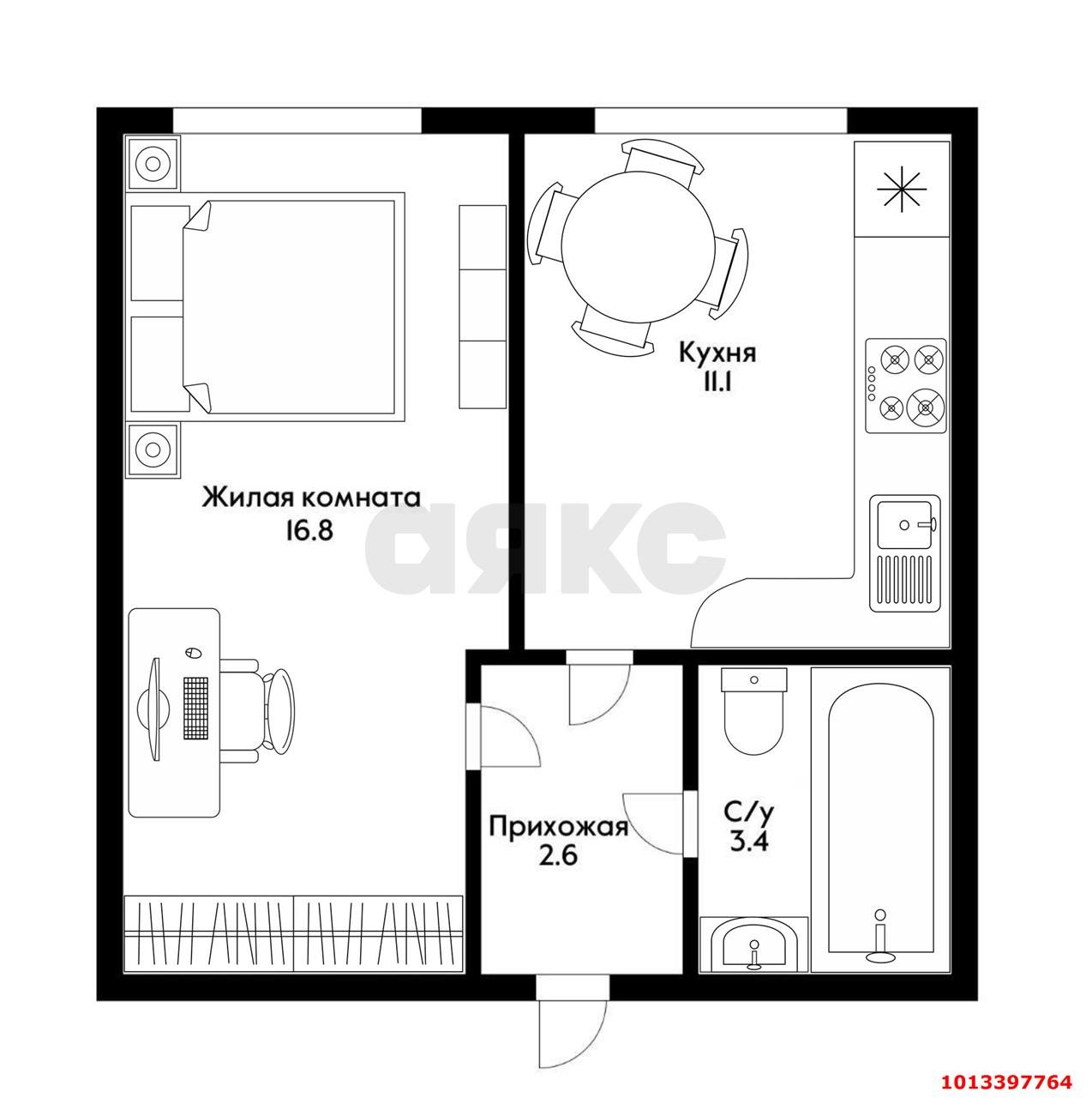 Фото №9: 1-комнатная квартира 33 м² - Краснодар, Новый, ул. Апрельская, 5