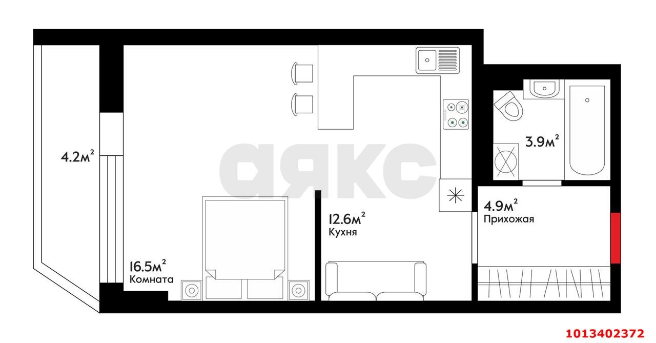 Фото №12: 1-комнатная квартира 40 м² - Краснодар, жилой комплекс Альпы, ул. Командорская, 6к1