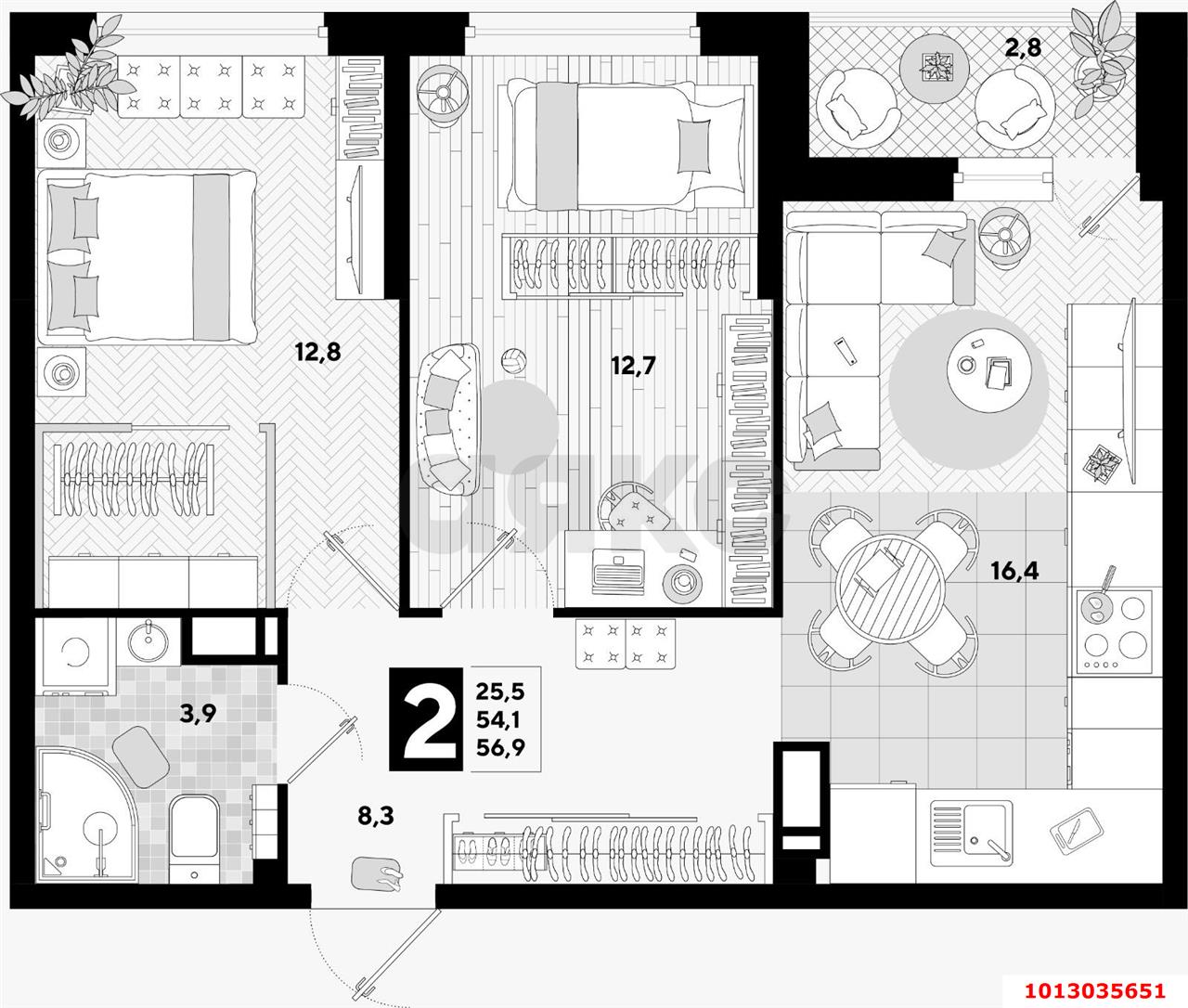 Фото №14: 2-комнатная квартира 54 м² - Краснодар, жилой комплекс Самолёт-4, ул. Константина Гондаря, 103