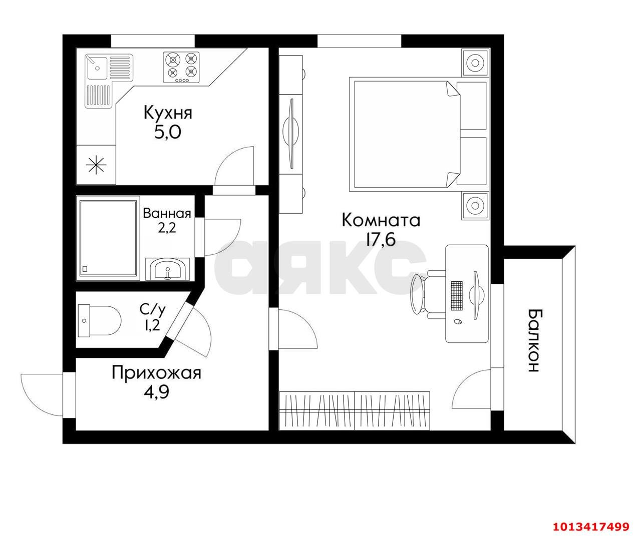 Фото №6: 1-комнатная квартира 33&nbsp;м², 4/5&nbsp;эт. - Яблоновский, ул. Андрухаева, 43