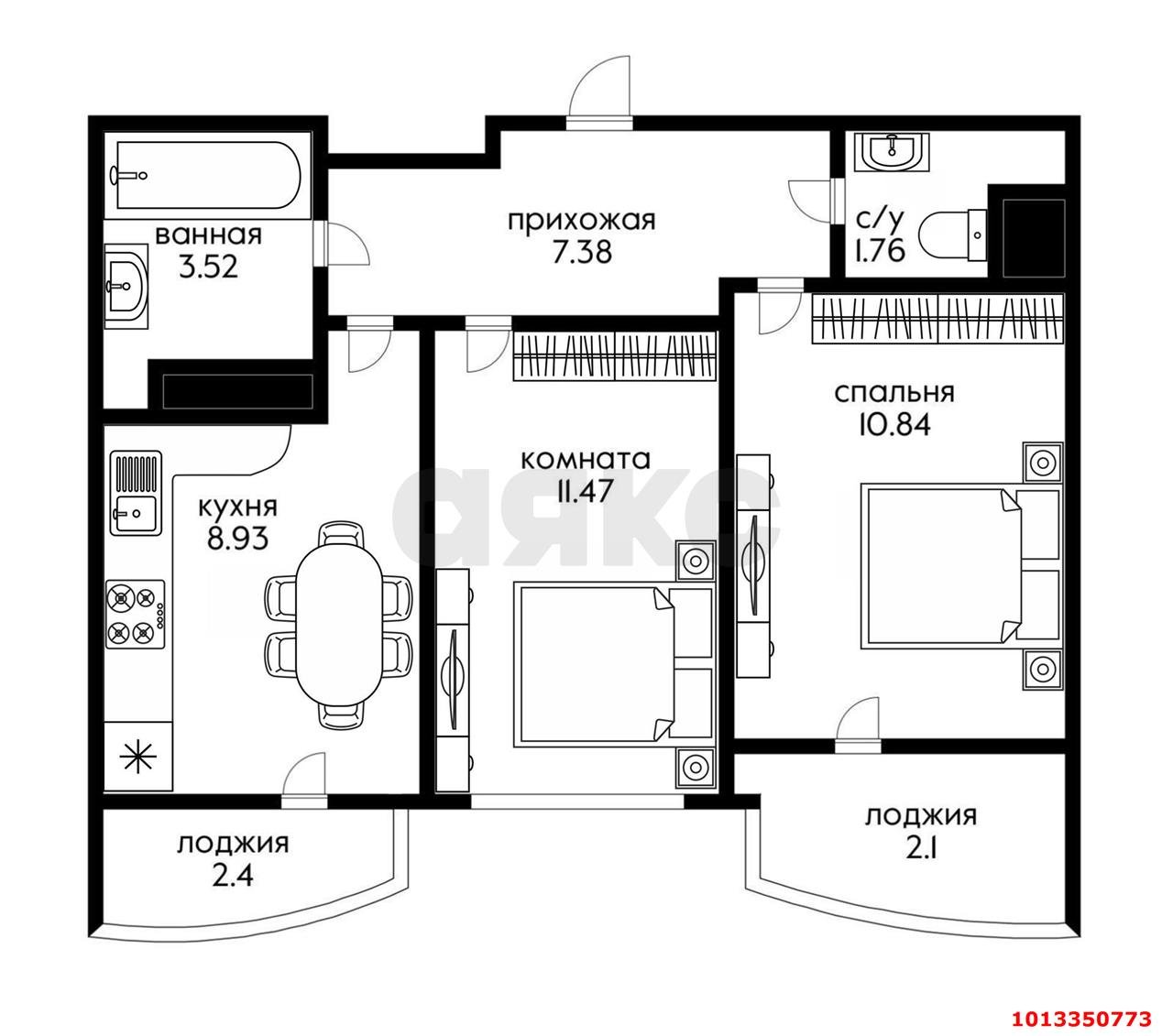 Фото №6: 2-комнатная квартира 55 м² - Краснодар, имени Петра Метальникова, ул. Петра Метальникова, 36