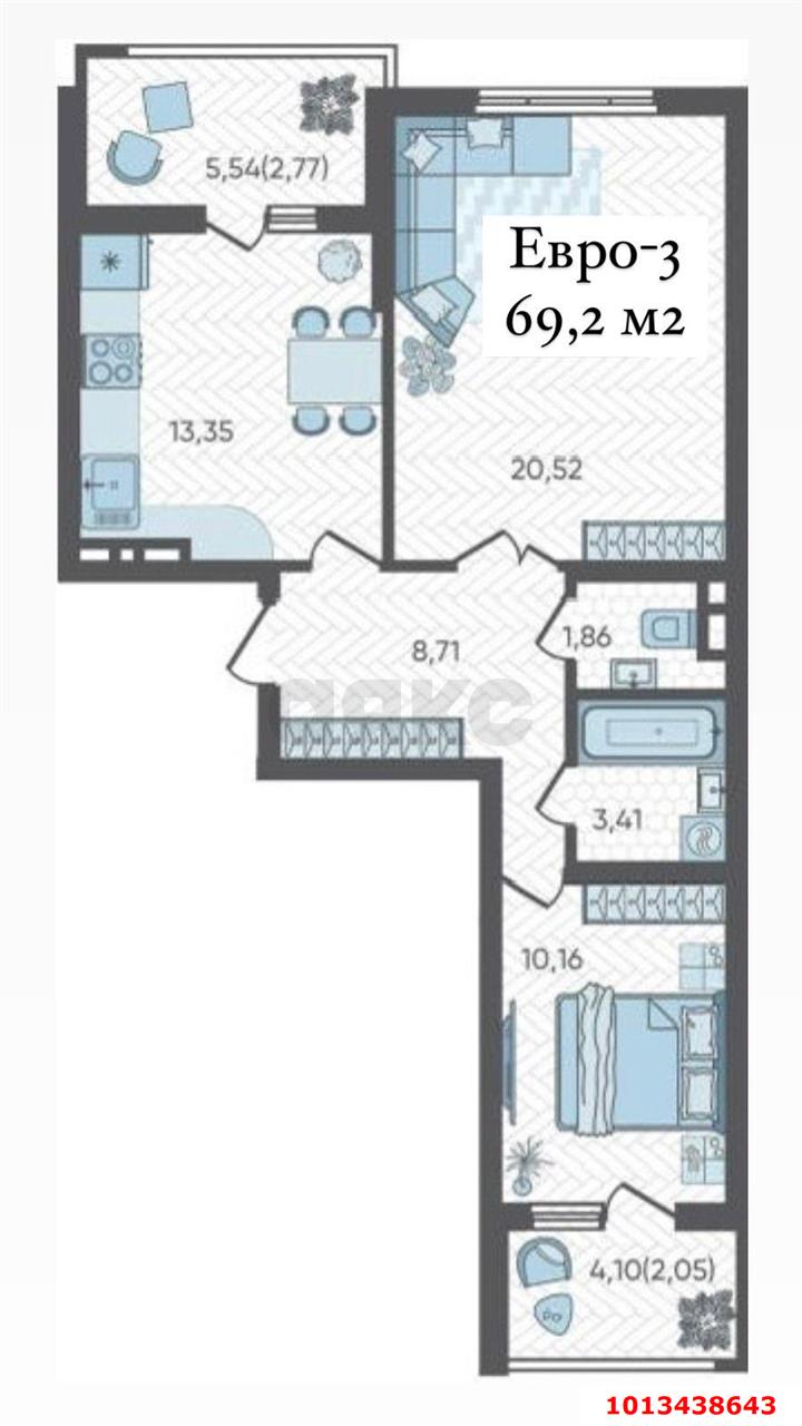 Фото №2: 2-комнатная квартира 69 м² - Краснодар, жилой комплекс Самолёт-4, ул. Ивана Беличенко