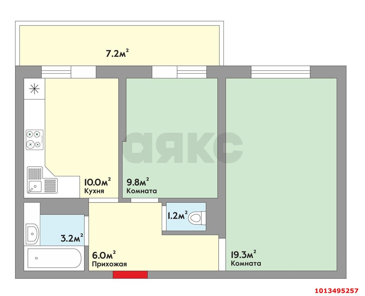 Фото №4: 2-комнатная квартира 55 м² - Краснодар, Камвольно-суконный Комбинат, ул. Магистральная, 11