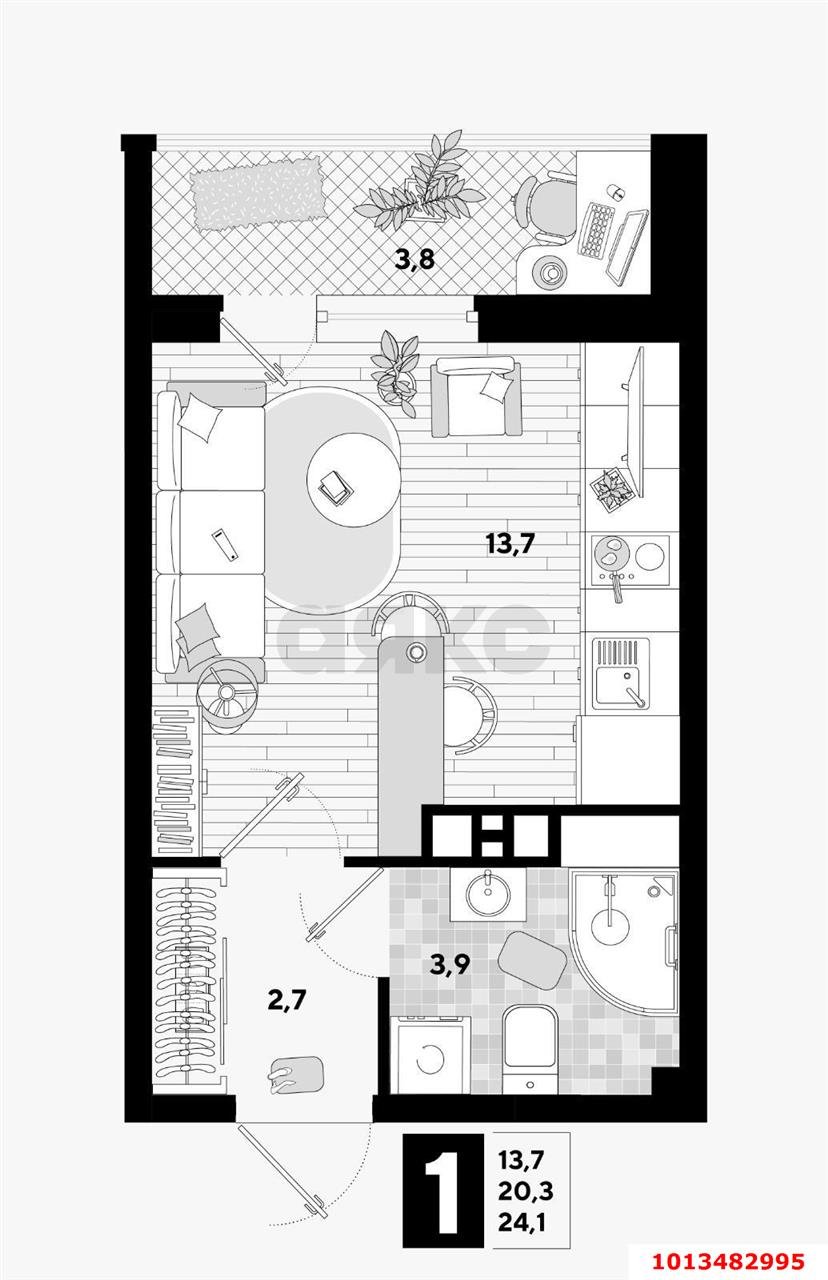 Фото №6: Студия 22 м² - Краснодар, жилой комплекс Самолёт-6, ул. Ивана Беличенко, 92к1