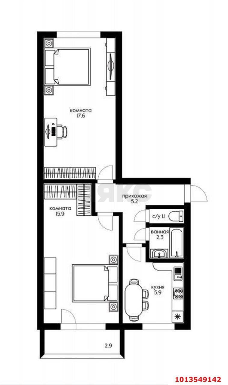 Фото №8: 2-комнатная квартира 51&nbsp;м², 5/5&nbsp;эт. - Краснодар, Прикубанский внутригородской округ, мкр. Славянский, ул. Красных Партизан, 161/2