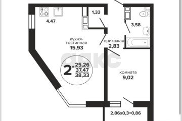 Фото №2: 1-комнатная квартира 38 м² - Краснодар, мкр. Музыкальный, ул. Российская, 257/7лит1