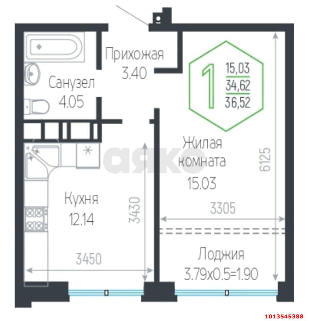 Фото №12: 1-комнатная квартира 38 м² - Краснодар, Черёмушки, ул. Обрывная, 132/1