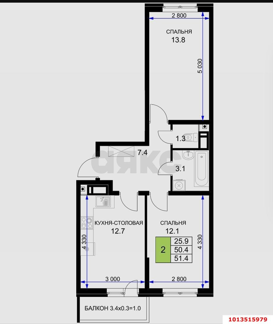 Фото №14: 2-комнатная квартира 53 м² - Краснодар, жилой комплекс Ракурс, ул. имени Героя Ростовского, 8к4