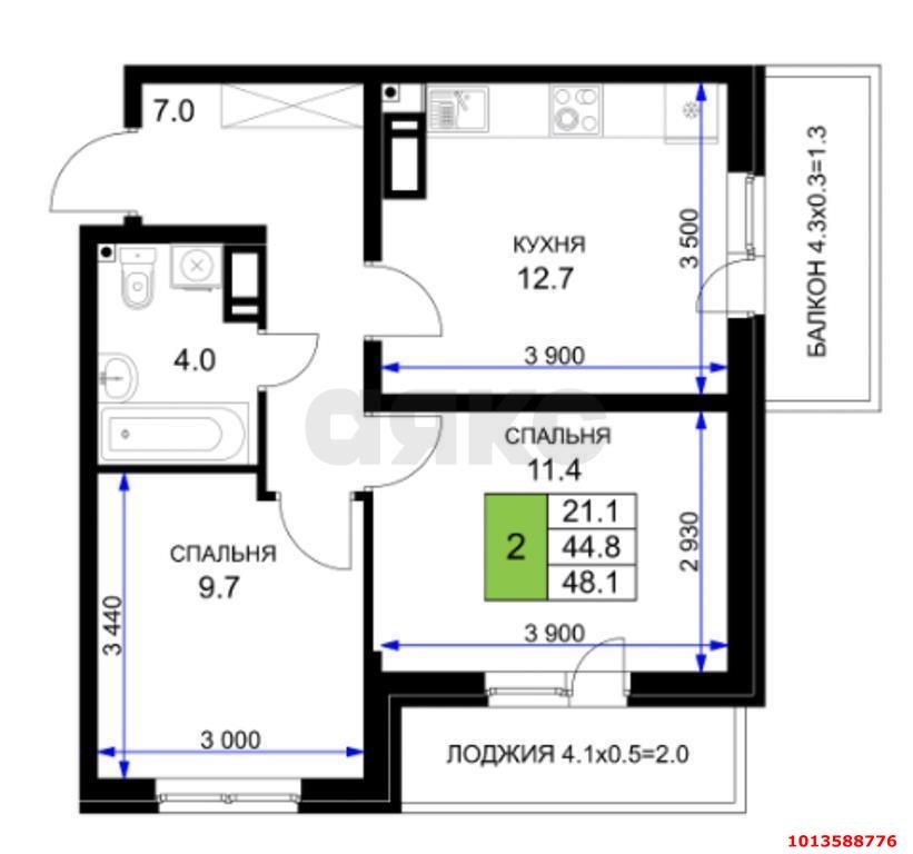 Фото №9: 2-комнатная квартира 54 м² - Краснодар, жилой комплекс Ракурс, ул. имени Героя Ростовского, 8к3