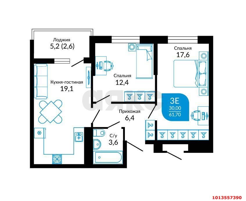 Фото №14: 2-комнатная квартира 63 м² - Краснодар, жилой комплекс Отражение, ул. Конгрессная, 41к1