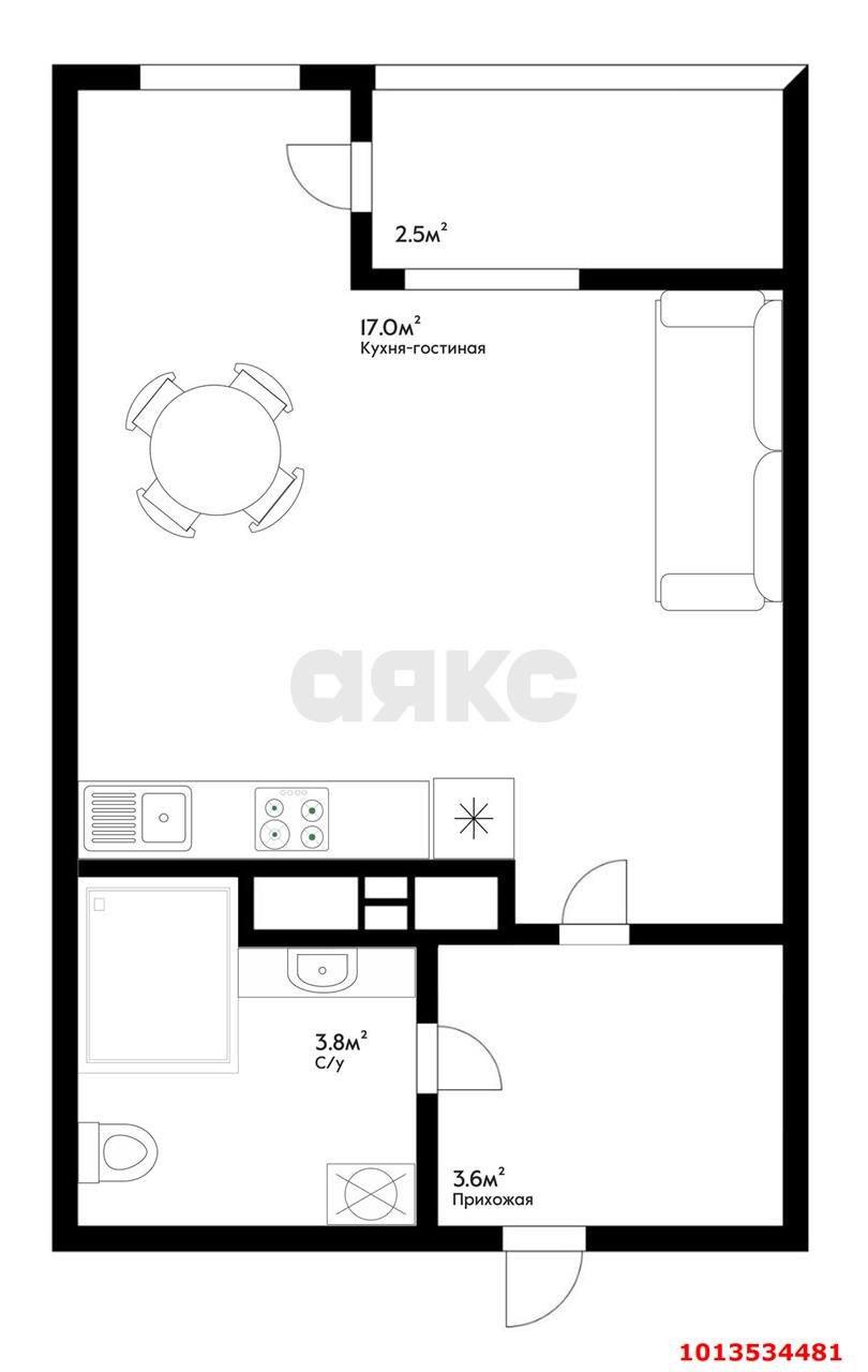 Фото №4: Студия 29 м² - Краснодар, жилой комплекс Самолёт, ул. Западный Обход, 39/2к1