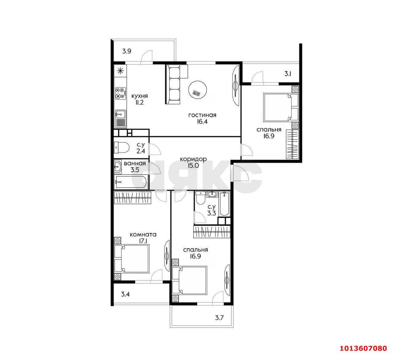 Фото №1: 4-комнатная квартира 100 м² - Краснодар, жилой комплекс Айвазовский, ул. Старокубанская, 123А