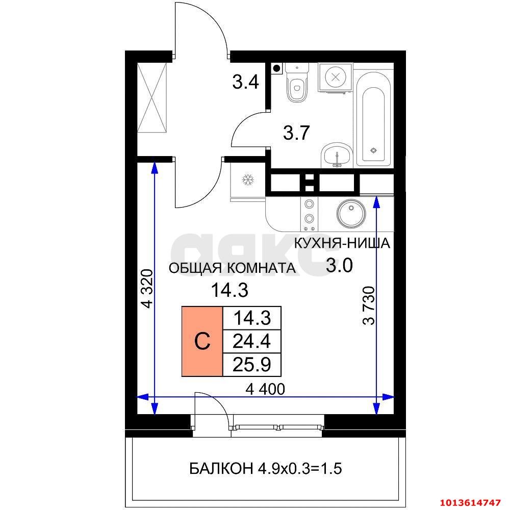 Фото №3: Студия 24 м² - Краснодар, 2-я Площадка, ул. Ветеранов, 4А