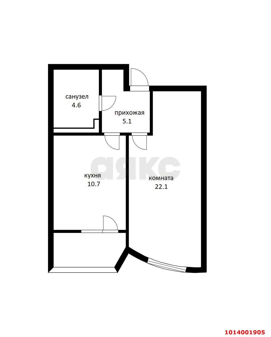 Фото №5: 1-комнатная квартира 45 м² - Краснодар, жилой комплекс Кино, ул. Уральская, 100