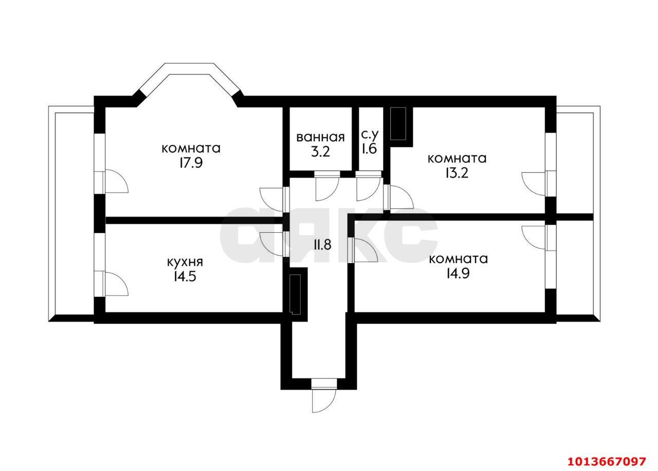 Фото №6: 3-комнатная квартира 90 м² - Краснодар, жилой комплекс Абрикосово, ул. имени Героя Георгия Бочарникова, 4