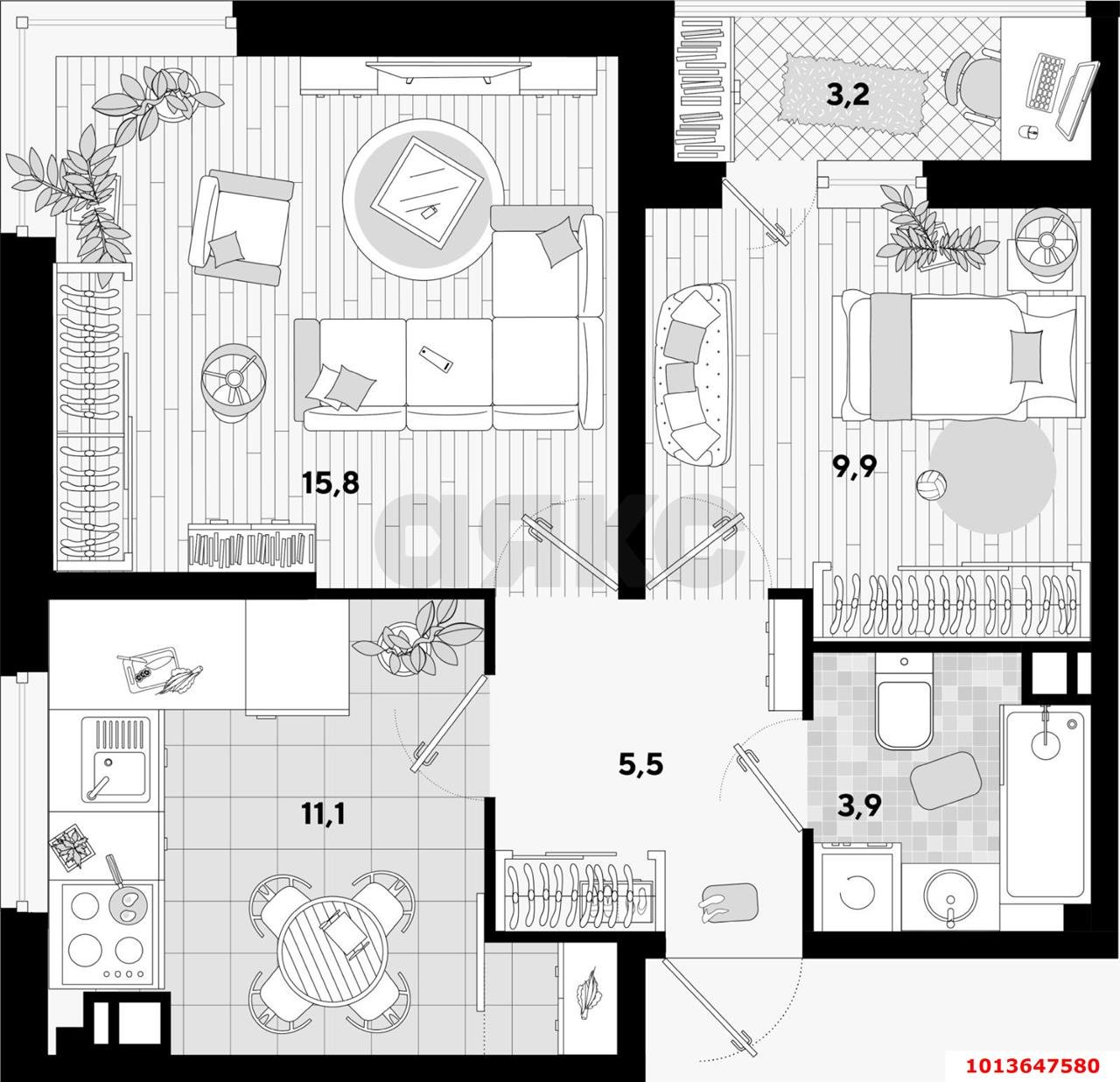 Фото №13: 2-комнатная квартира 46 м² - Краснодар, жилой комплекс Самолёт-3, ул. Ивана Беличенко, 85