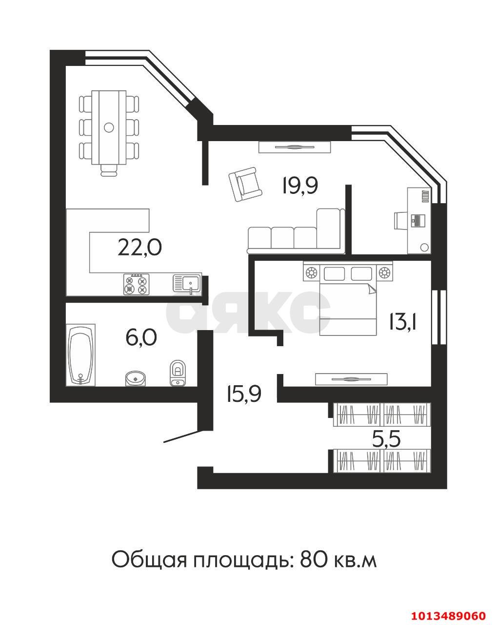 Фото №17: 2-комнатная квартира 82 м² - Краснодар, Школьный, ул. Филатова, 19/1