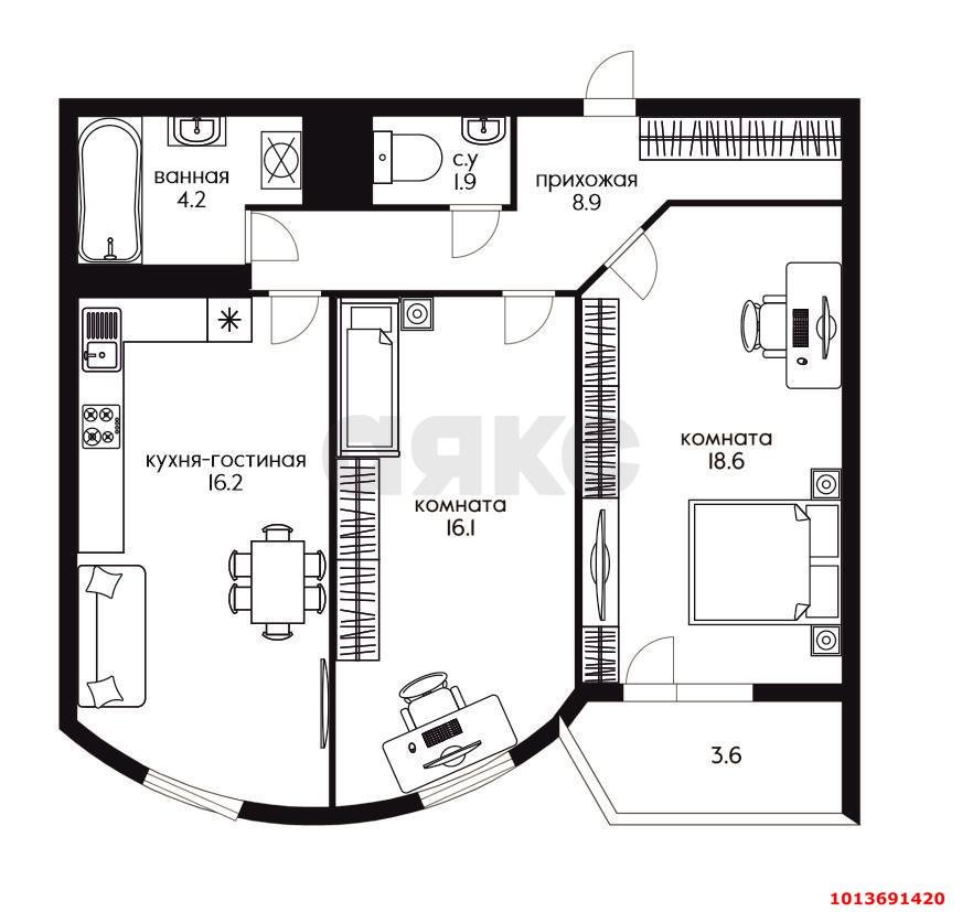 Фото №10: 2-комнатная квартира 69 м² - Краснодар, Школьный, ул. 9 Мая, 48/1к1