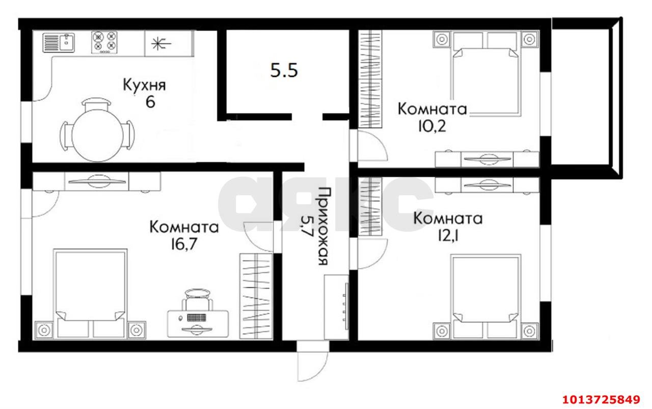 Фото №8: 3-комнатная квартира 60 м² - Краснодар, Черёмушки, ул. Селезнёва, 142